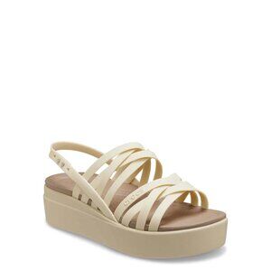 Crocs Women's Brooklyn Strappy Low Wedge Sandals SIZE 8, BONE CREAM NWT